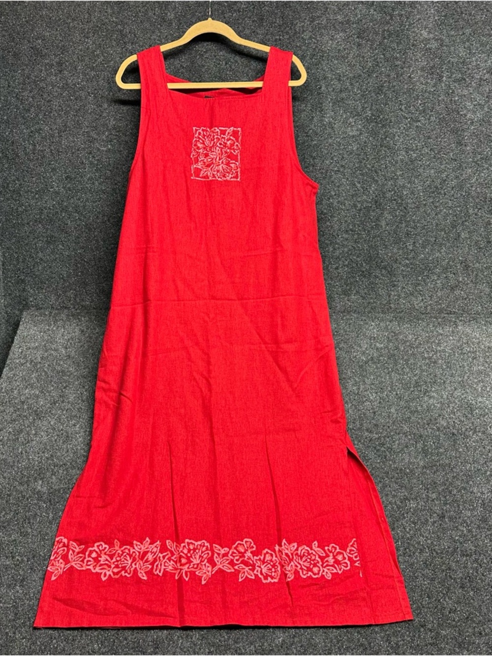 Vintage cherry red maxi dress linen cotton natural fibers euro summer beach